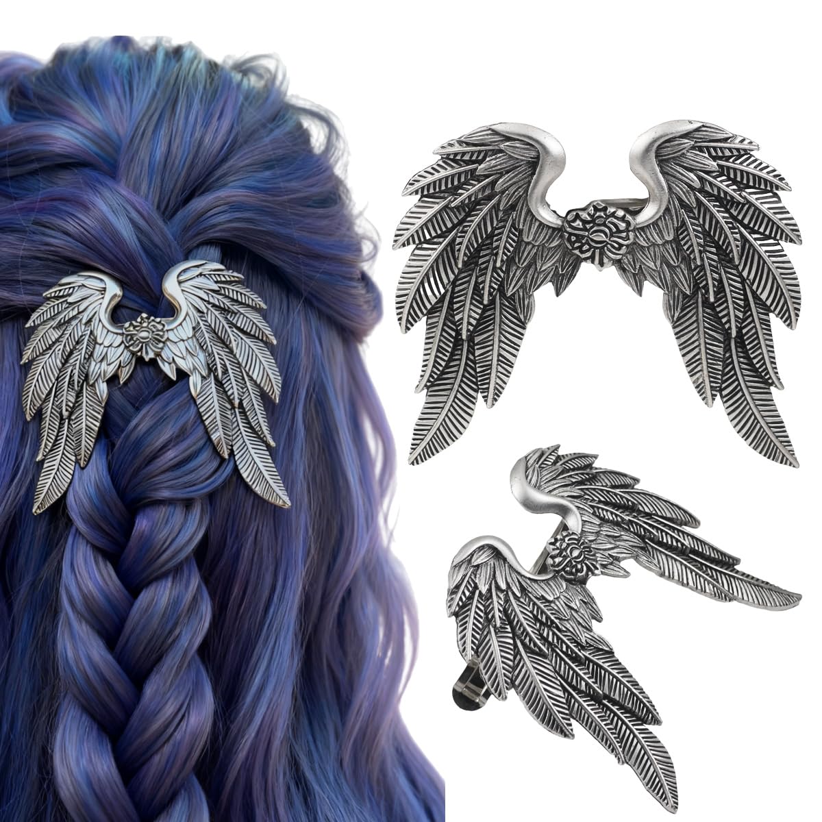 2PCS Gothic Angel Wing Hair Clips – Halloween Hair Accessories for Women, Spooky Goth Hair Clips, Witch Hair Accessories, Gothic Hair Barrettes