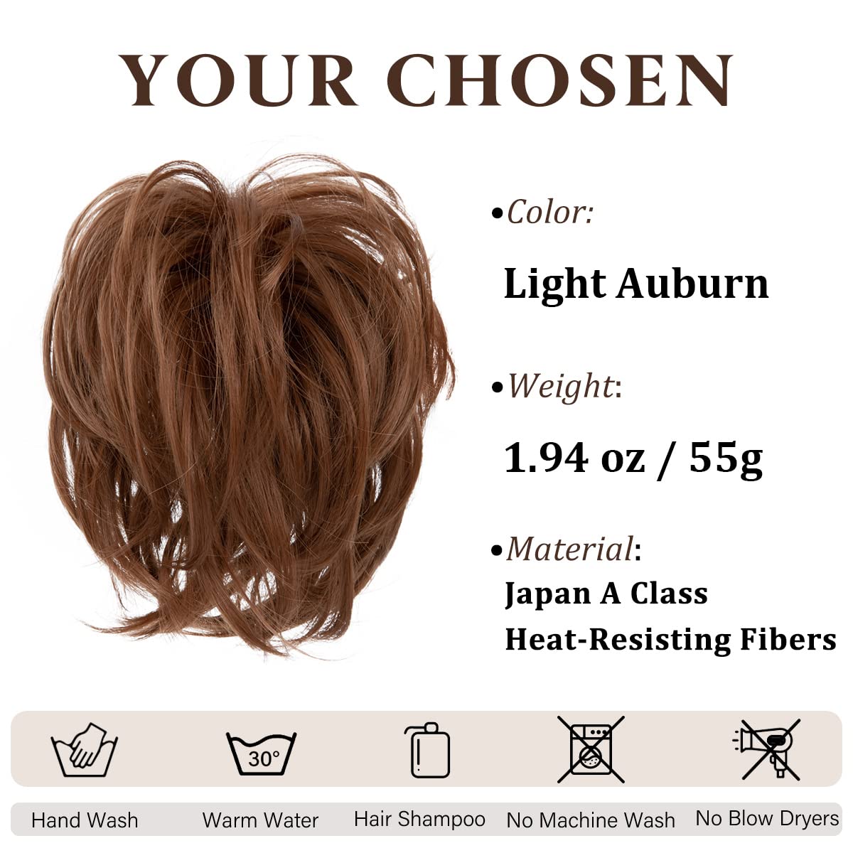 CJL HAIR Large Messy Bun Hair Piece Wavy Curly Scrunchies Synthetic Chignon Ponytail Hair Extensions Thick Updo Hairpieces for Women Light Auburn