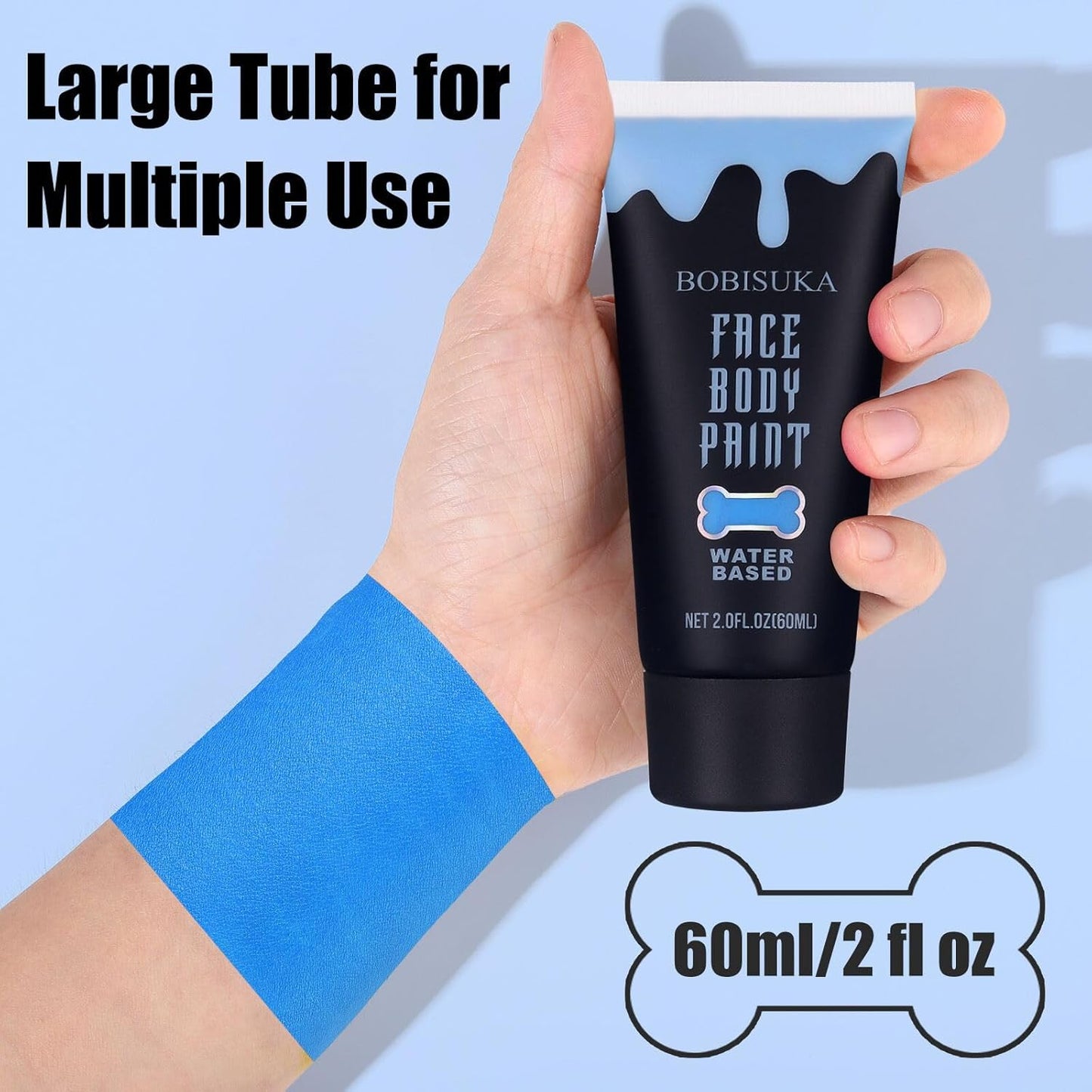 BOBISUKA Blue Face Body Paint, Water Based Face Painting for Art Theater Halloween Party Cosplay Clown SFX Makeup for Women Adults, Non-Toxic Washable