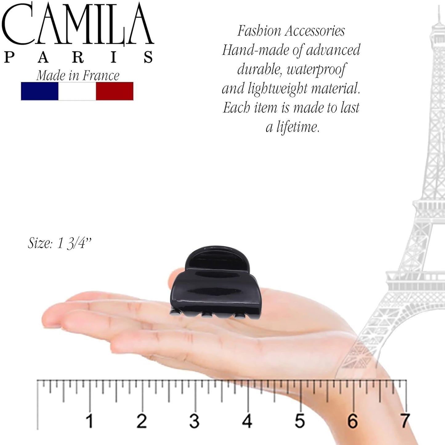Camila Paris CP3291 French Hair Clip for Women, Small Black Girls Hair Claw Clips Fashion Durable Hair Accessories for Women, Luxury Ladies Strong Hold No Slip Grip Clamp, Made in France
