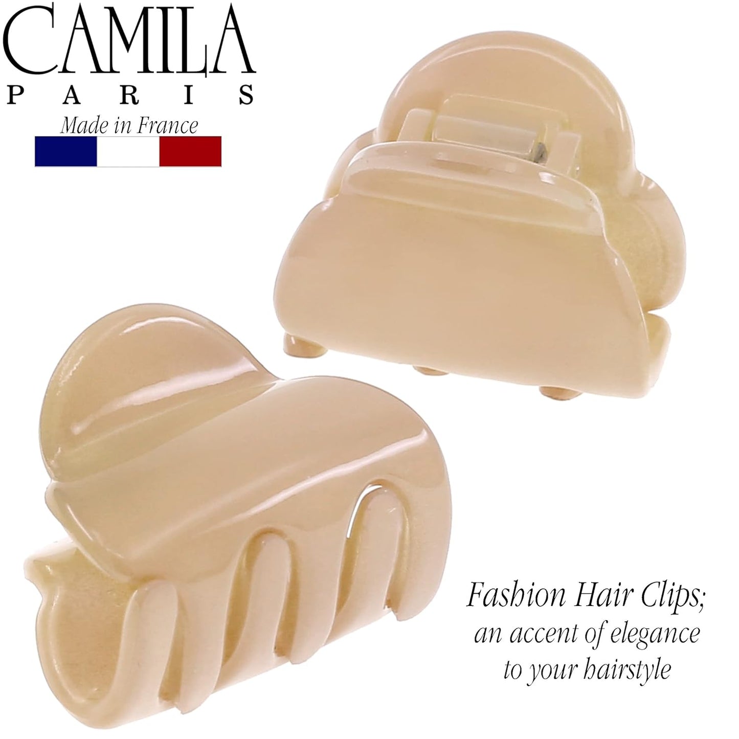 Camila Paris CP3480 French Hair Clip for Women, Set of 2 Small Beige Girls Hair Claw Clips Fashion Durable Hair Accessories for Women, Luxury Ladies Strong Hold No Slip Grip Clamp, Made in France