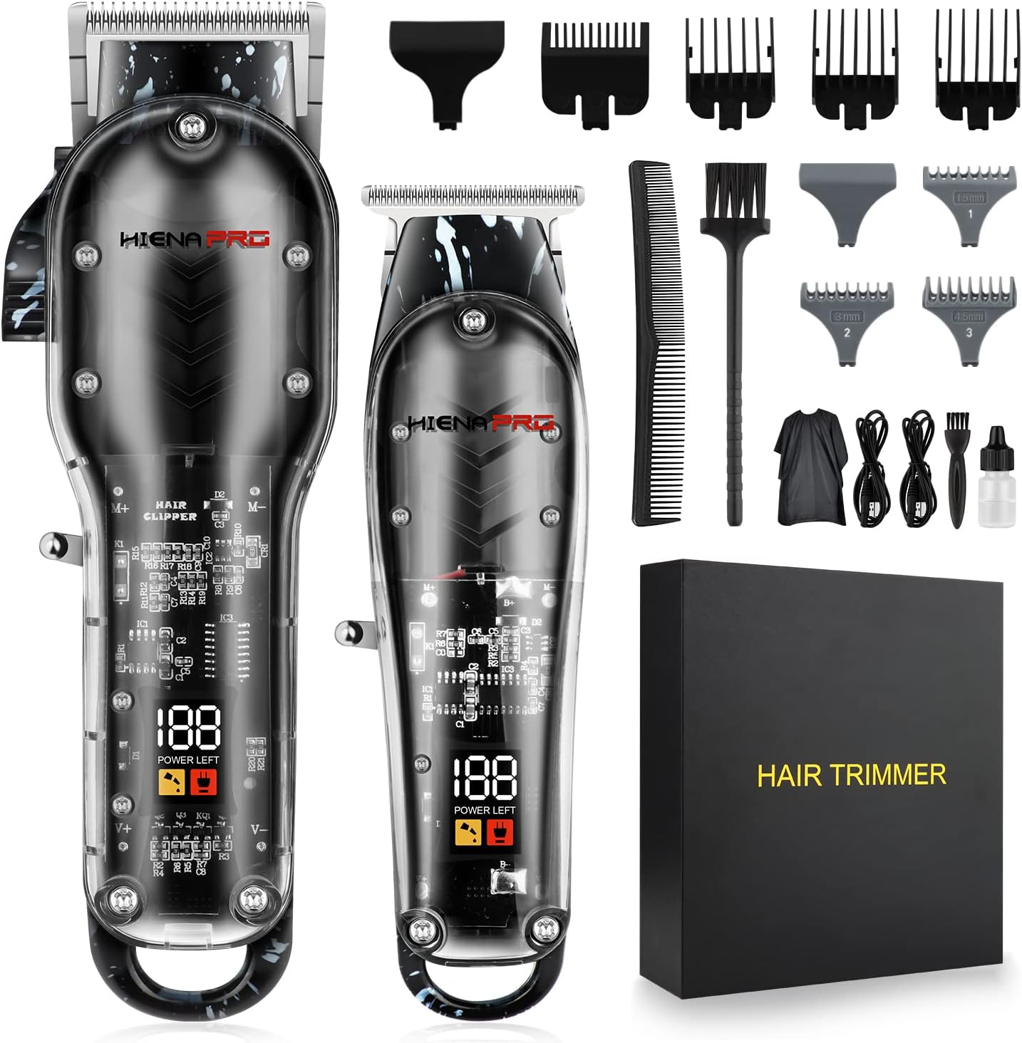 HIENA PRO Hair Clippers for Men, Professional Cordless Rechargeable T Liner Trimmer Set, Barber Hair Cutting Kit With LED Display, Gifts