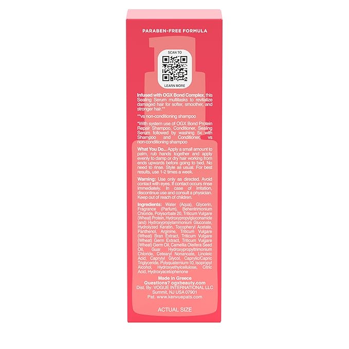 OGX Repair & Protect Bond Protein Repair Sealing Hair Serum, Sealing Hair Serum Helps Revitalize Damaged Hair for Softer, Smoother, & Stronger Hair, 1.7 fl. oz