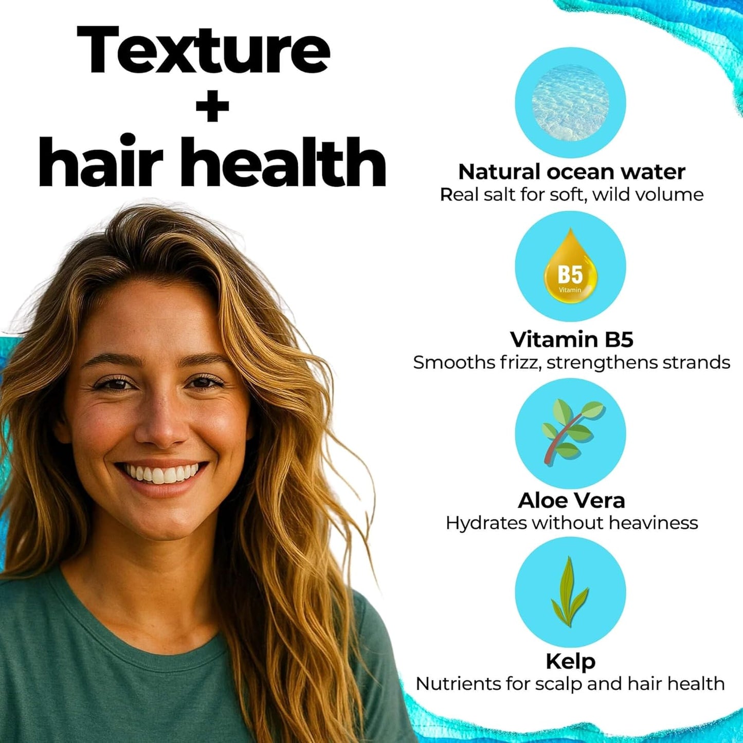 Sea Salt Spray for Hair Men & Women | Real Ocean Water Texturizing Spray | Beach Hair, Waves, Volume & Matte Finish | Aloe, Kelp & Vitamin B5 | Sulfate-Free, Paraben-Free | 4oz