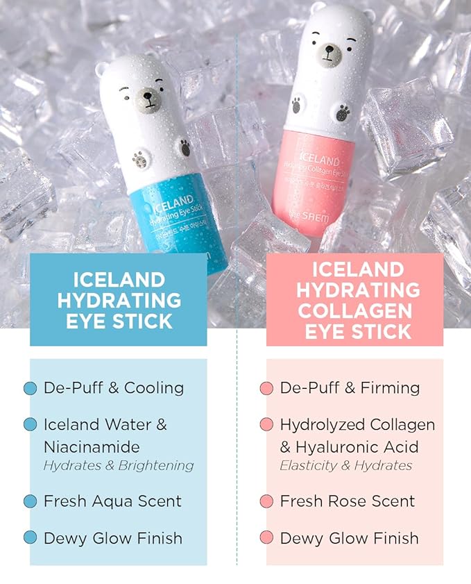 THESAEM Iceland Hydrating & Collagen Eye Stick 2 Pack - Cooling & Anti-Wrinkle Balm for Dark Circles and Puffiness – Under Eye Treatment - Reduce Wrinkles and Moisturizing - Duo Set