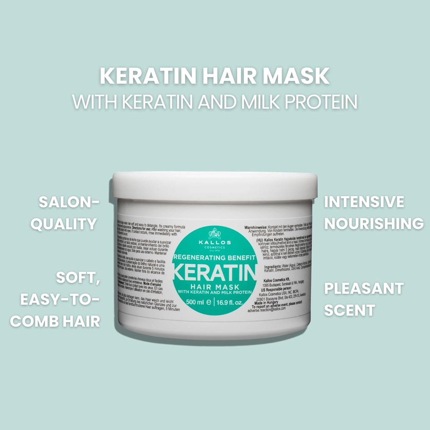 Kallos KJMN Keratin Regenerating Hair Mask with keratin and milk protein for dry, damaged and chemically treated hair 500 ml - 16,90 Fl Oz