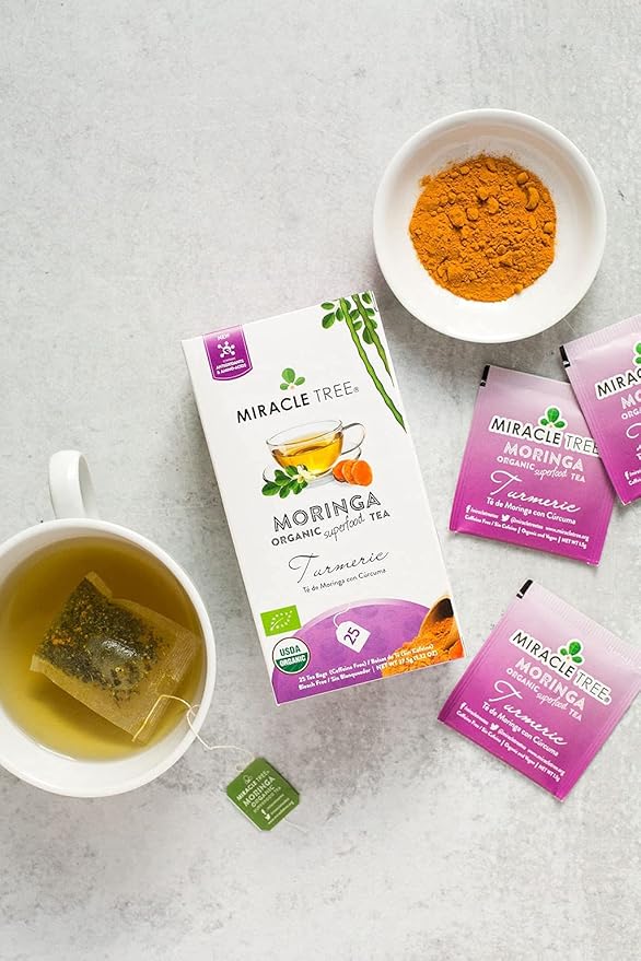 Miracle Tree - 3 Count of Organic Moringa Superfood Tea, 25 Individually Sealed Tea Bags, Turmeric (Keto, Detox, Energy/Immunity Booster, Vegan, Gluten-Free, Organic, Non-GMO, Caffeine-Free)