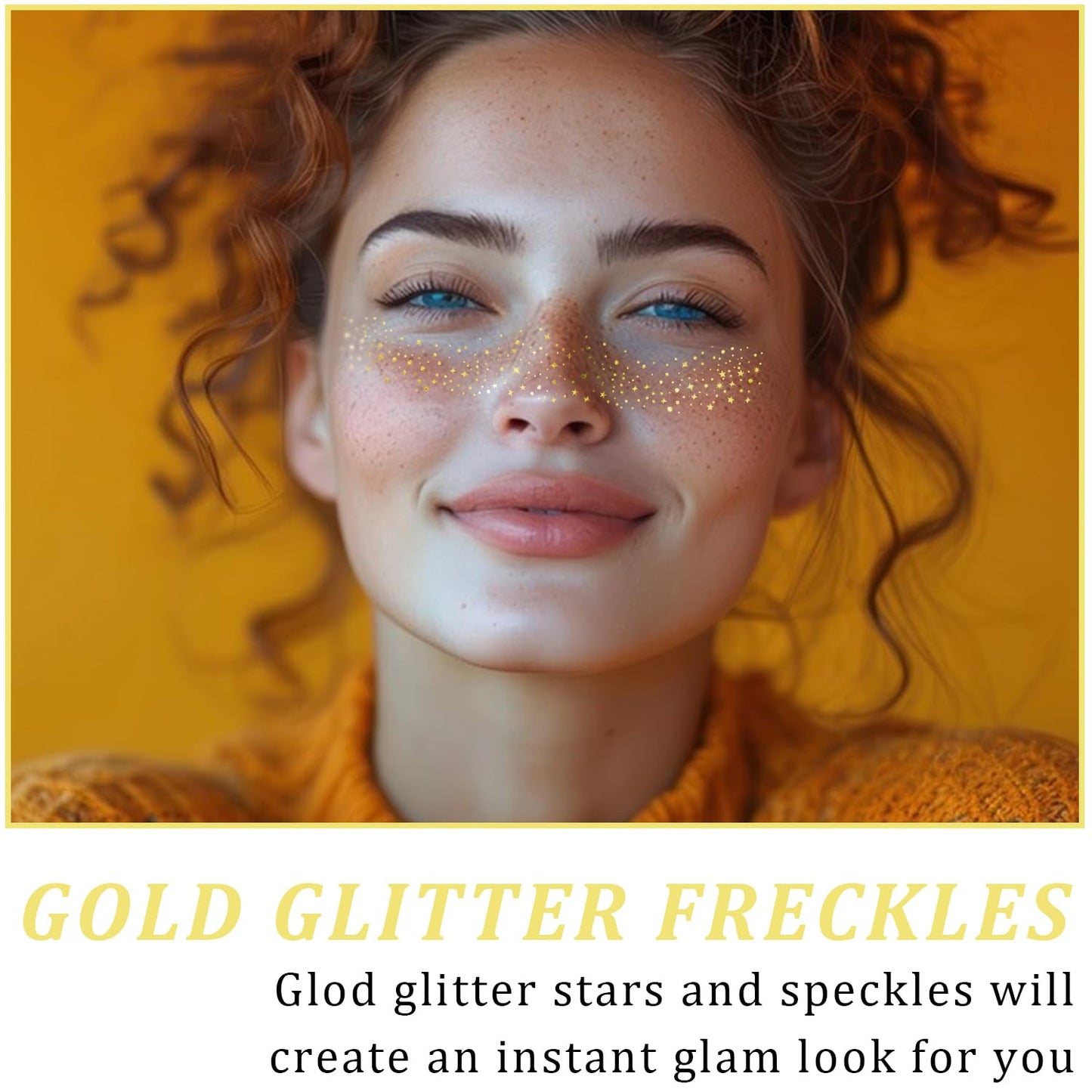 15 Pcs Gold Glitter Freckles Face Tattoo, Gold glitter Freckles Makeup Patches, Waterproof Sparkle Freckles, Glitter Freckles Temporary Face Tattoos for Women
