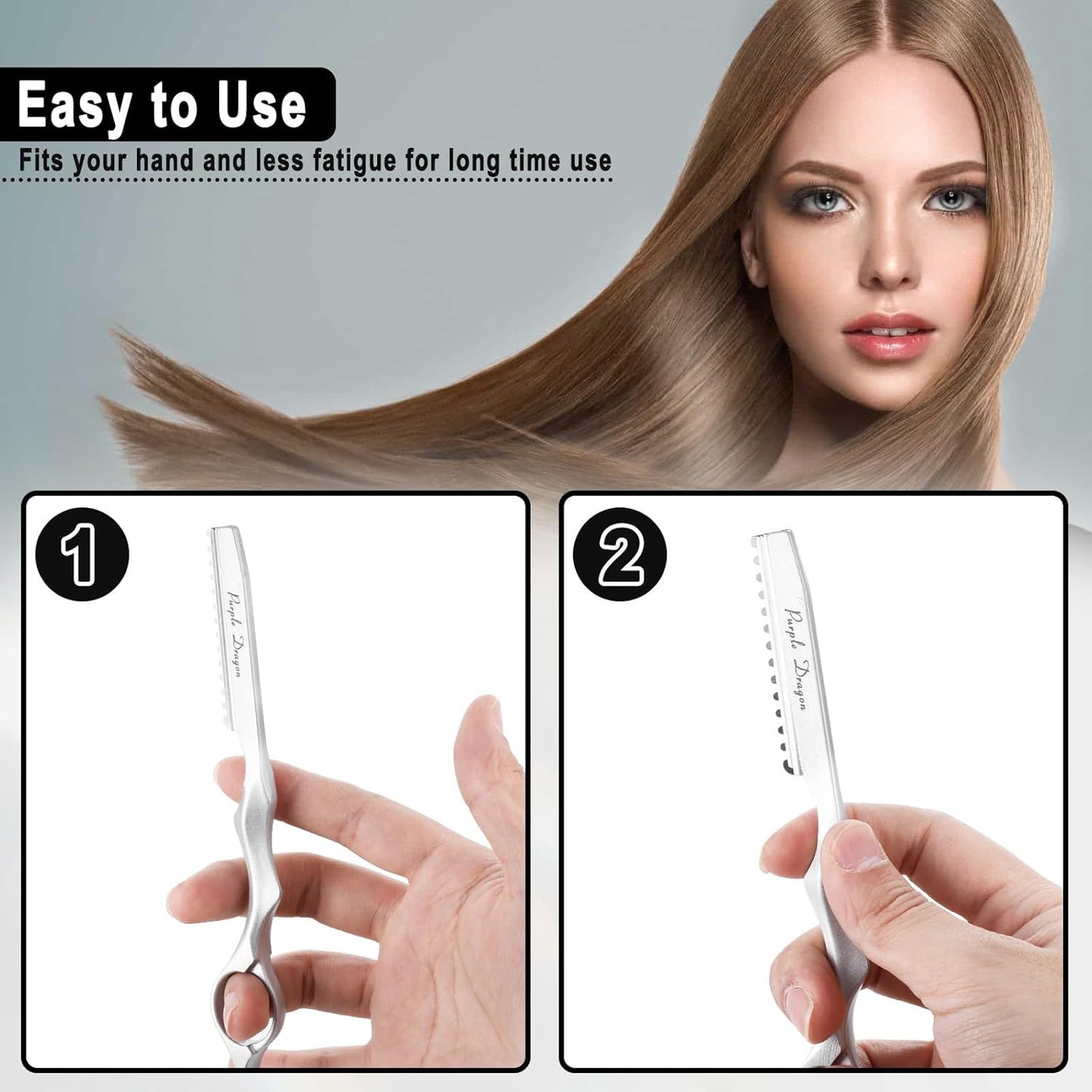 Hair Razors For Cutting Hair 7" Mental Thinning Styling Razors with 10 PCS Sharp Stainless Steel Blades Professional Hair Styling Tool for Salon and Home (Silver)