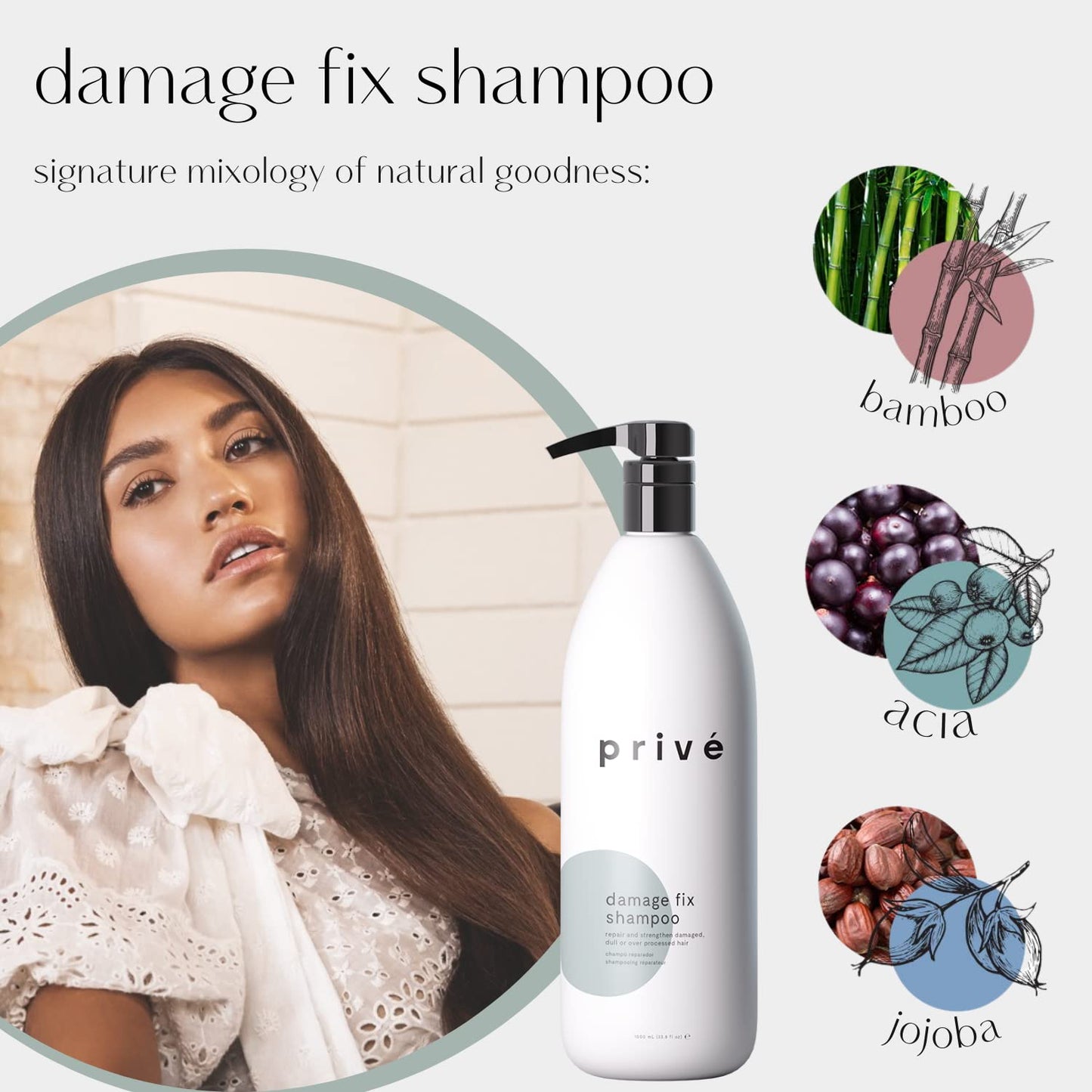 Privé Damage Fix Hair Shampoo for Women & Men - Sulfate-Free Repair Shampoo for Damaged Hair - Strengthening & Moisturizing Formula for Dry, Dull & Over-Processed Strands (33.8 oz)