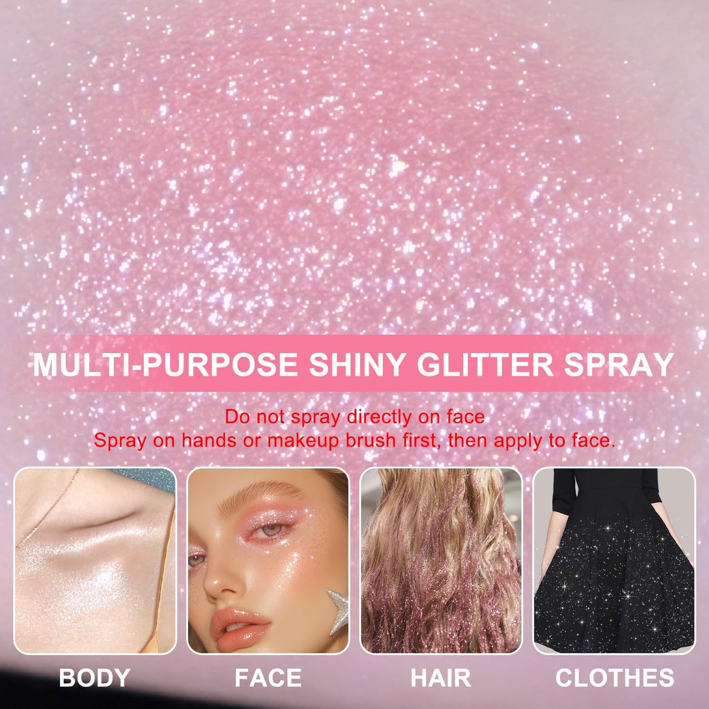 Halloween Hair and Body Glitter Spray, Holographic Glitter Highlighter Powder, Hairspray for Clothes, Face Body Shiny Glitter, Loose Shimmer Hairspray Festival Rave Prom Accessories