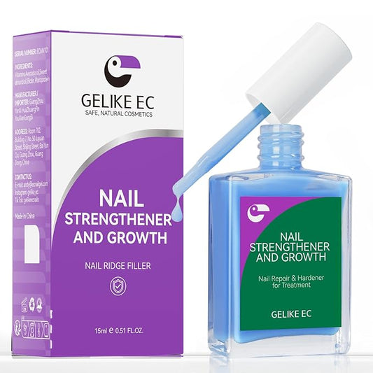 Nail Polish Strengthener and Growth Treatment: Azure Blue 15ml Gelike EC 6 in 1 Natural Nail Strengthener for Damaged Nails - Long Lasting Nail Hardener and Strengthener - For Daily Home Salon