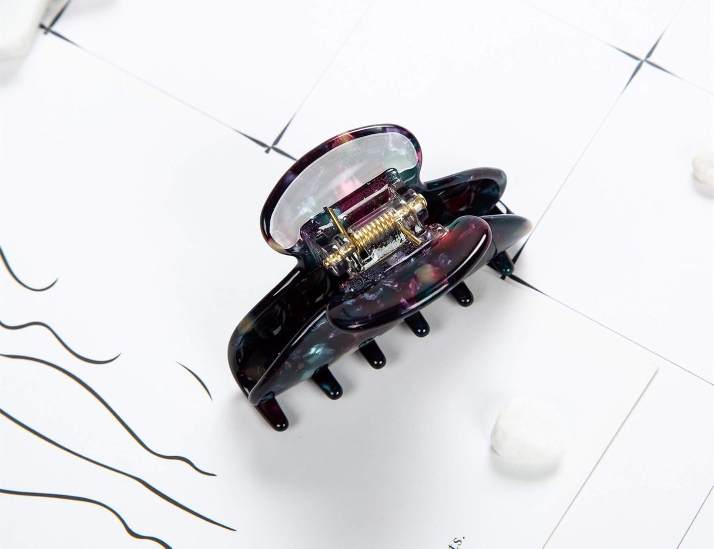 Handmade Celluloid Acetate French Design Barrettes Tortoise Shell Claws Hair Claw Luxury Fashion Accessories Hair Clip for Women (Black)