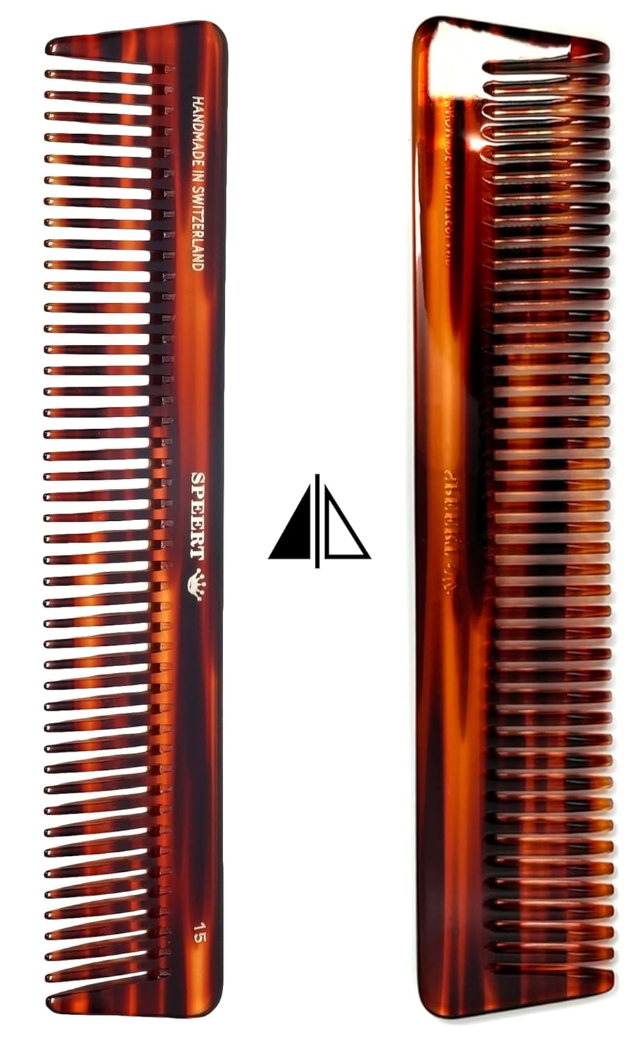 Hand-made European Swiss Tortoise comb #15 7 3/8"x 1 9/16"Inch Havana Brown Gold