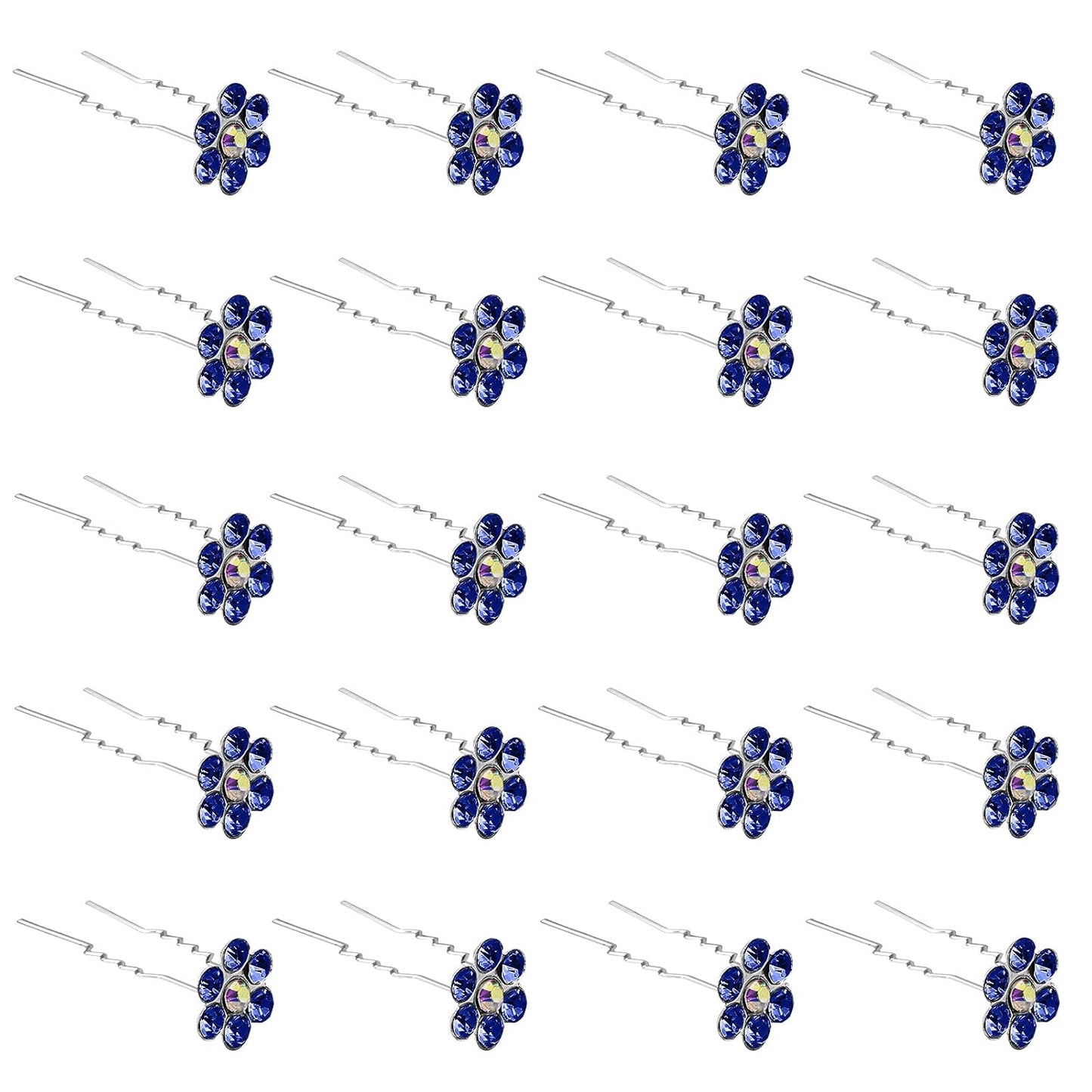 20 Pack (Navy) Crystal Flower Hair Pins Rhinestone Hair Clips for Bridal Wedding Women Hair Jewelry Accessories, with Clear Container
