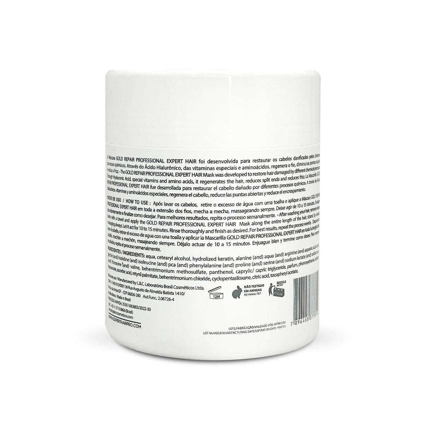 Expert Hair Gold - Restorative Hyaluronic Acid Mask to Repair Damaged Hair, Combat Dryness, Frizz & Split Ends (500g/17.6 Fl Oz)