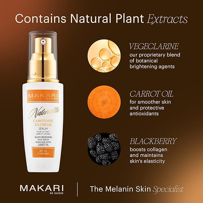 MAKARI Naturalle Carotonic Extreme Brightening 3-Piece Set - Glycerin Oil, Brightening Serum, and Glow Renewing Face Cream SPF15 | Fades Scars & Marks | For Oily & Sensitive Skin | Hydrates & Brighten