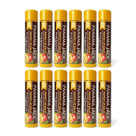 Panama Jack SPF 45 Lip Balm - Broad Spectrum UVA-UVB Sunscreen Protection, Prevents & Soothes Dry, Chapped Lips (Pack of 12, Mango)