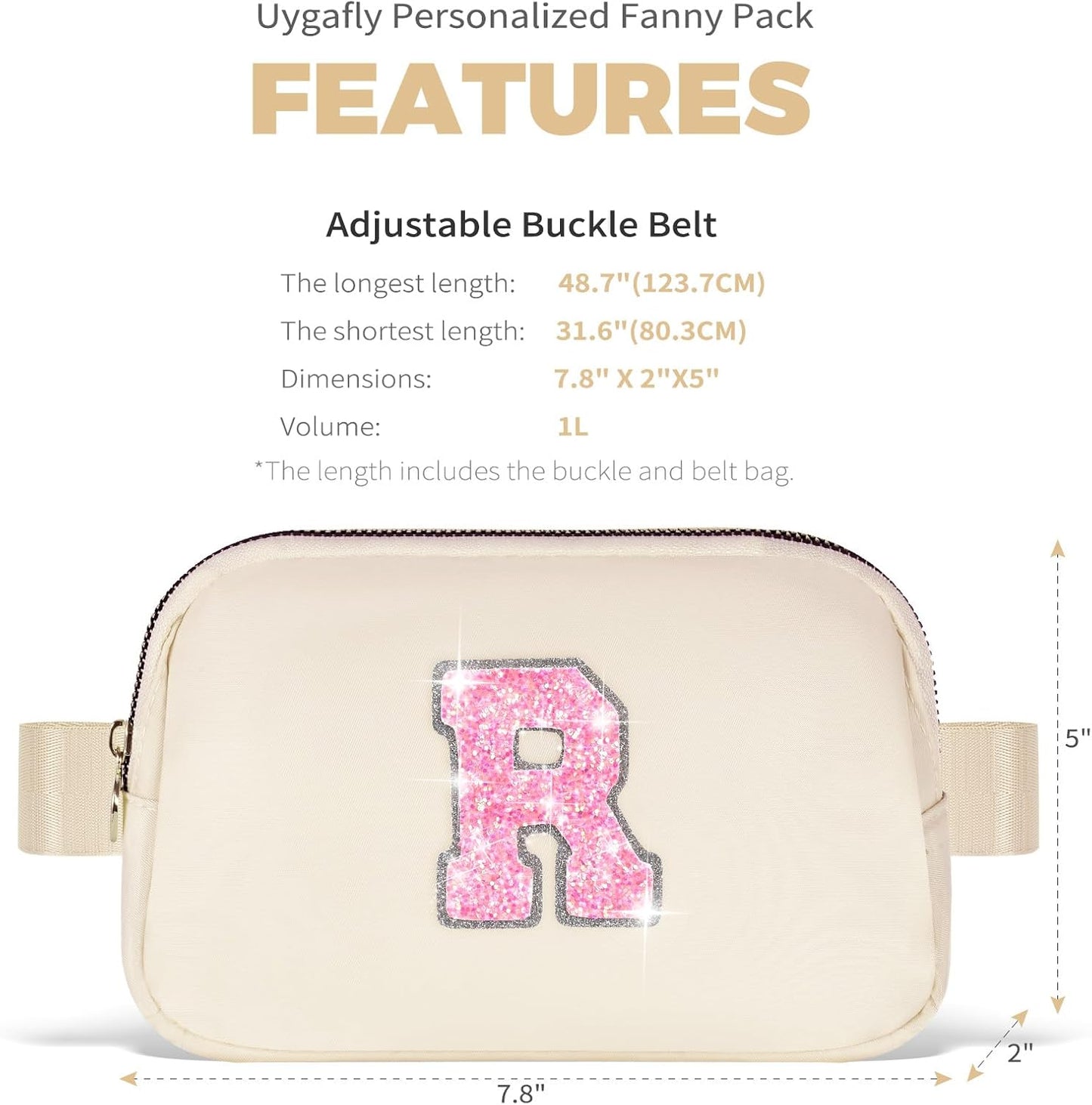 Fanny Pack Belt Bag Crossbody Bags with Initials Letter Patch Trendy Stuff for Teens Cute Stuff Birthday Gifts for Teenager Girls | Khaki,Initial R