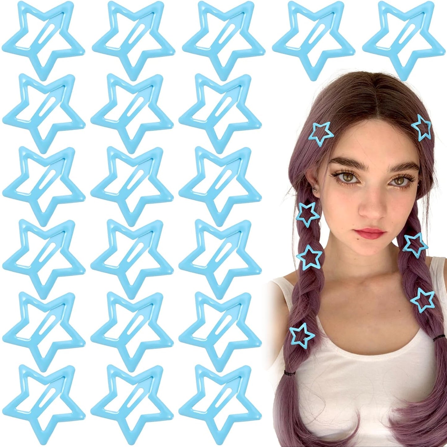 Joez Wonderful 20 Pcs Star Hair Clips, 1.18''/3cm Metal Snap Hair Clips, Cute Star Clips Hair Barrettes, Non-Slip Fashion Stars Hair Accessories for Women (Light Blue)