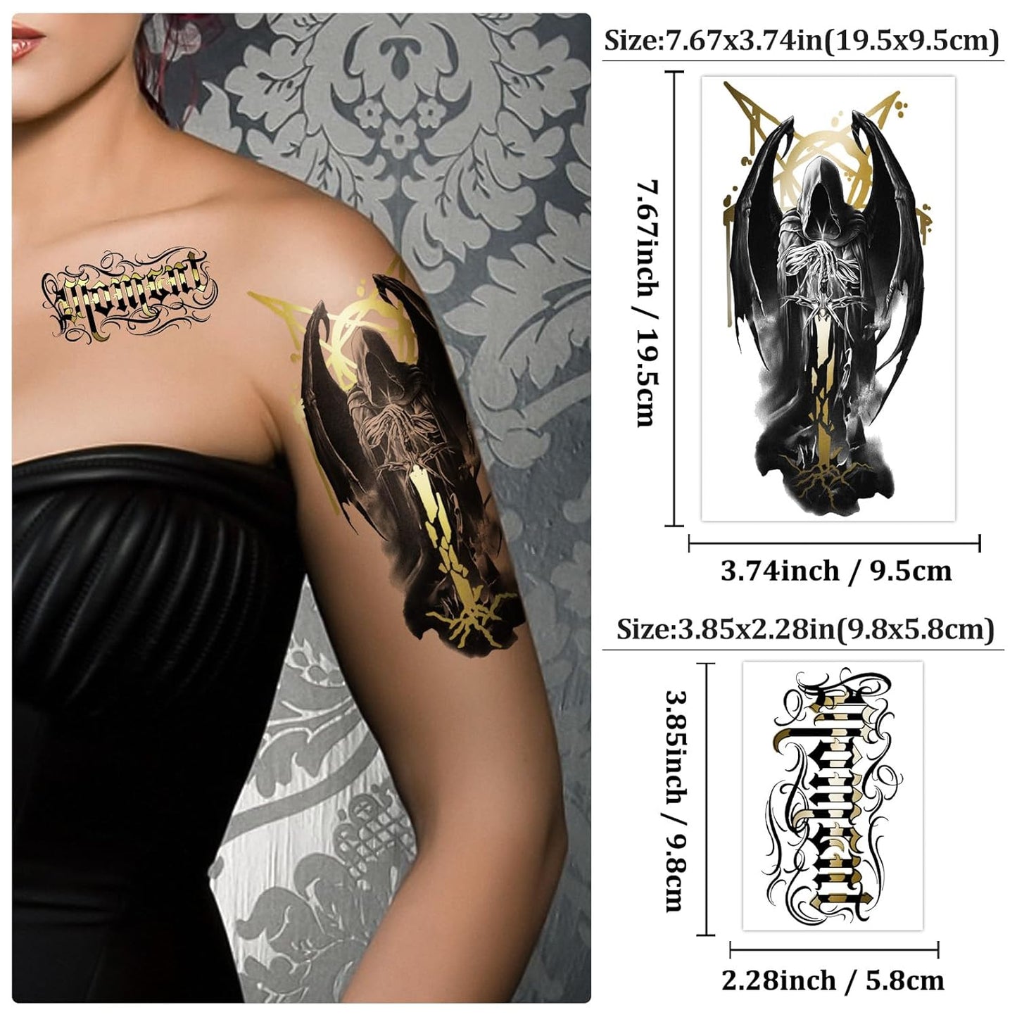 42 Sheets Gothic Temporary Tattoo, 12 Sheets Metallic Skull Cat Snake Spider Crow Half Arm Scary Fake Tattoos for Adults Men Women, 30 Sheets Small Tattoos Stickers for Party Supplies