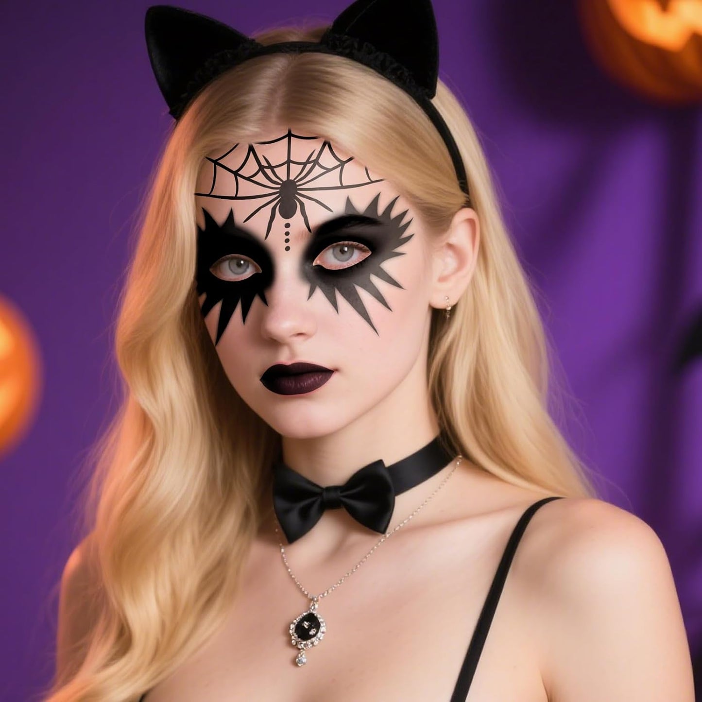 Halloween Face Tattoos, Spooky Temporary Tattoo Stickers, Face Tattoo Decals with Spider&Spiderweb,Makeup Tattoo Stickers,Halloween Face Sticker Tattoos Art for Women Men Adults Kids 8Pcs