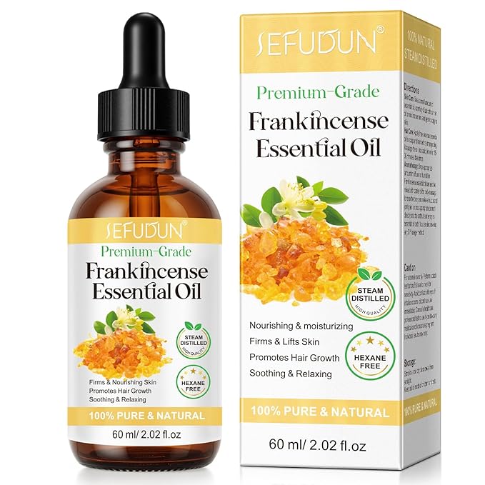 Frankincense Essential Oil, Frankincense Oil, Premium Grade Essential Oils for Face, Diffusers, Aromatherapy, Massage, Hair Care, Skin, Bath and Humidifiers, Pure and Natural - 60ml