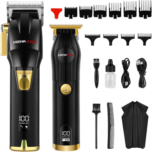 HIENA PRO Hair Clippers for Men, T Liners Trimmer Set, Professional Cordless Rechargeable Barber Cutting Kit With LED Display, Gifts