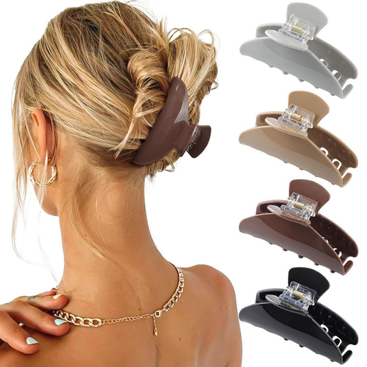 4Pcs Large Acrylic Clips - Big Non-Slip Banana Barrettes for Thick Hair, Strong Hold Jaw Clips for Women Girls