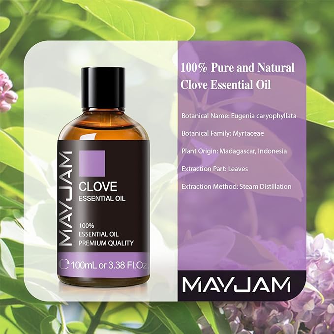 Clove Essential Oil, 3.38FL.OZ Pure Essential Oils by MAYJAM, Large Volume Clove Oil, Perfect for Aromatherapy Diffuser, Great for DIY Candle and Soap Making