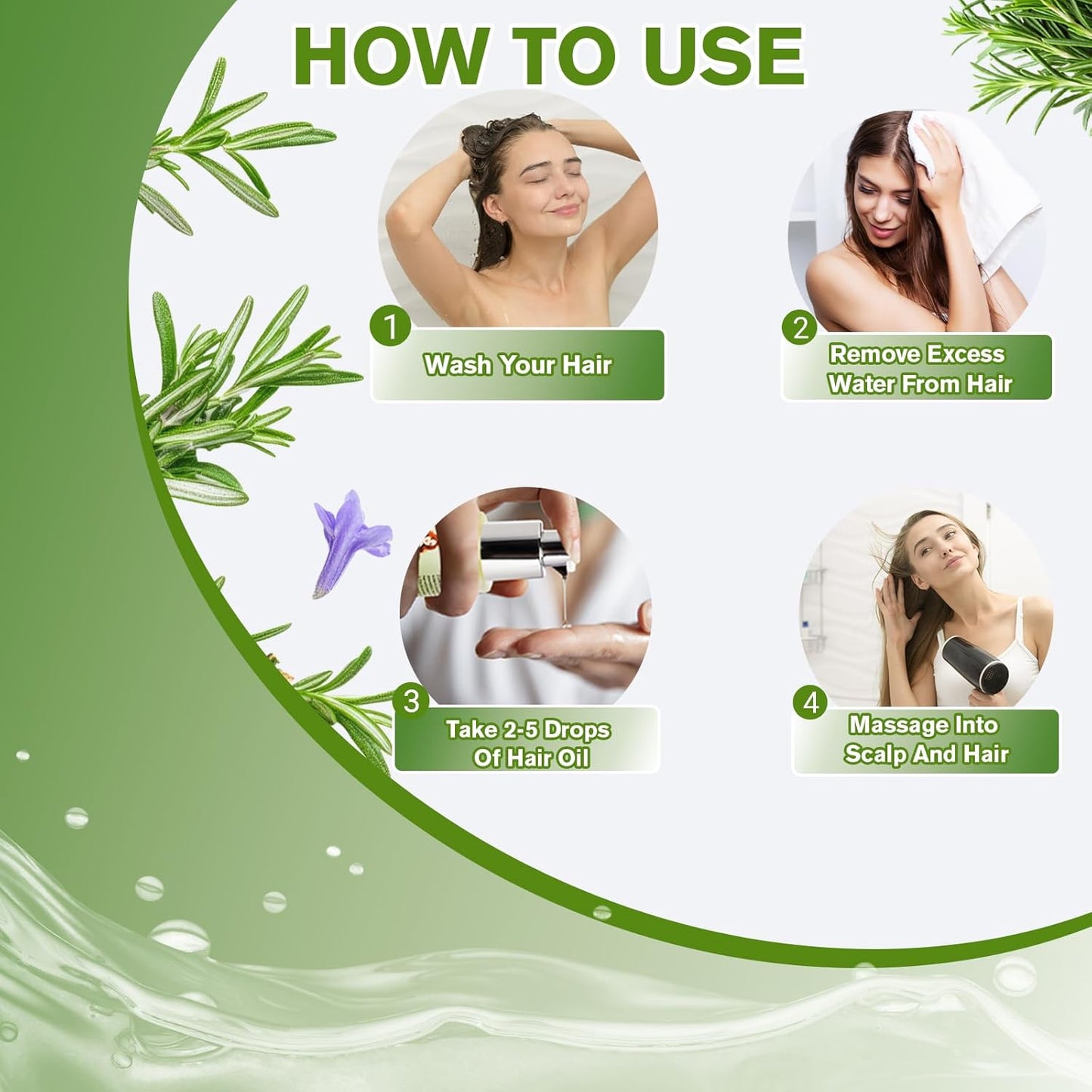 Rosemary Oil for Hair Growth (2 x 60ML), Organic Pure Rosemary Essential Oil for Hair & Scalp, Leak-Proof Bottle with Precision Press Dispenser, Multi-Purpose for Hair, Skin & Aromatherapy