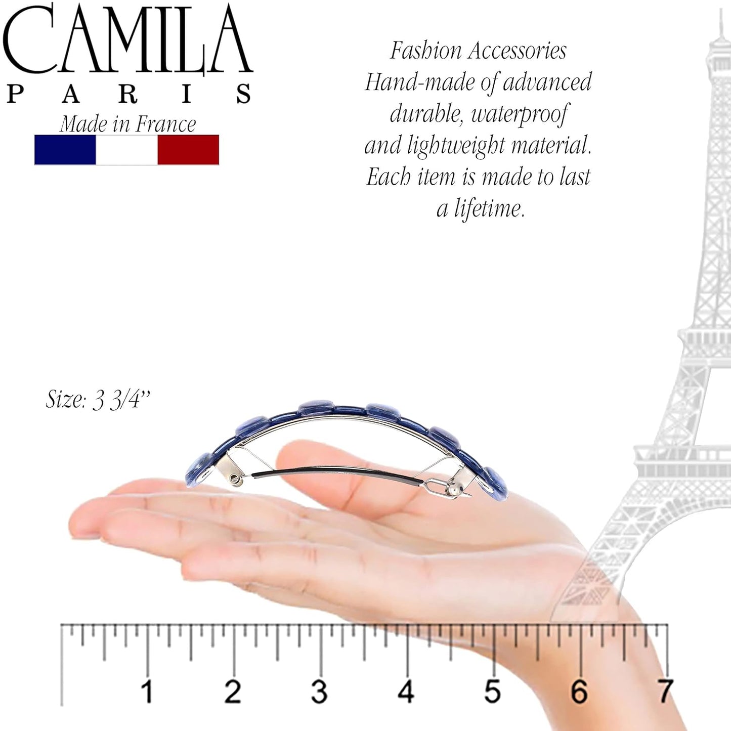 Camila Paris CP3302 French Hair Barrette Clip for Girls for Thick Curly Wavy Long Hair, Strong Hold Grip Hair Clips for Women, Automatic, No Slip Durable Styling Girls Hair Accessories, Made in France