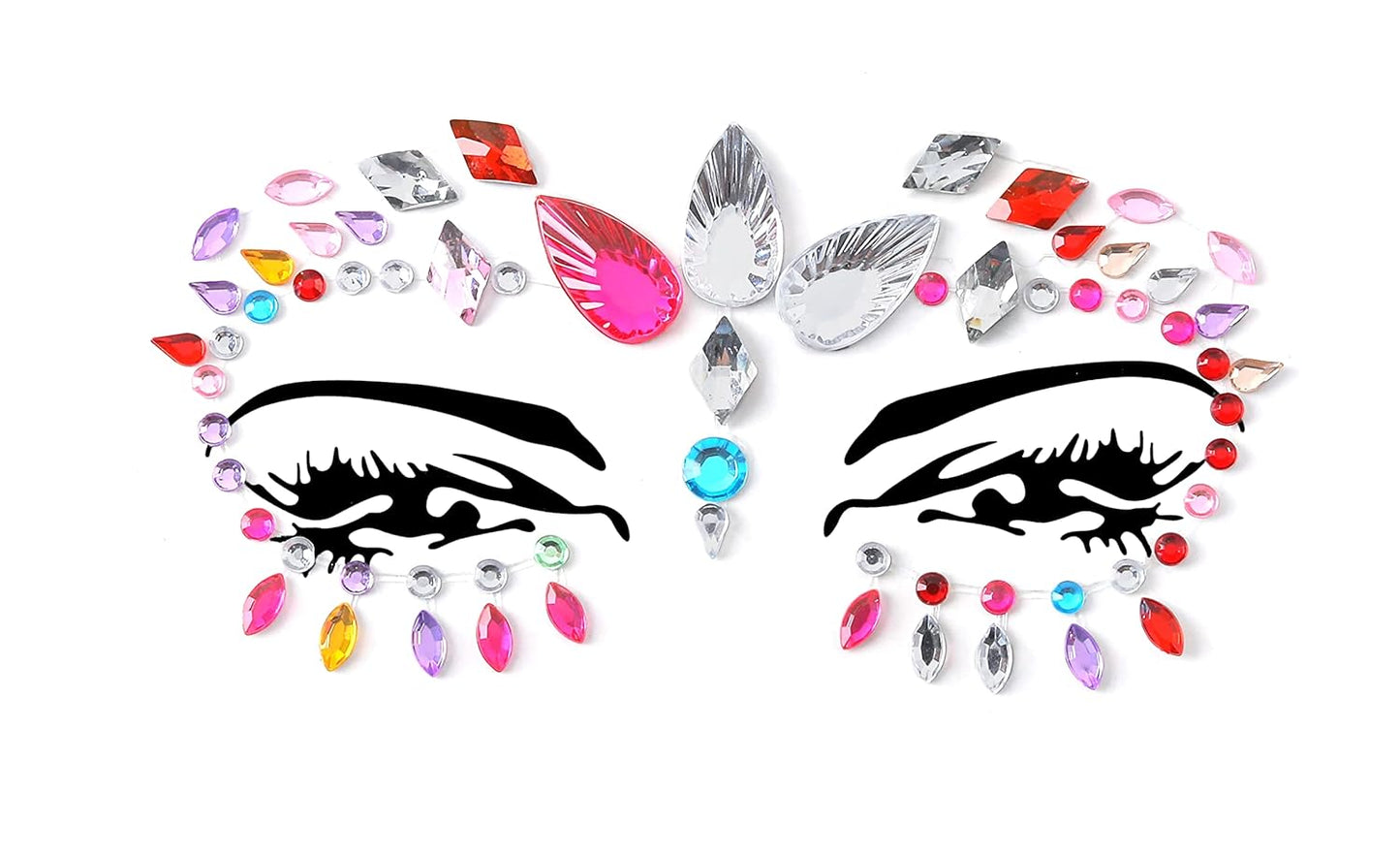 Face Gems Adhesive Glitter Jewel Tattoo Sticker Festival Gems Rave Party Body Make Up (6 PCS MULTI COLORS)