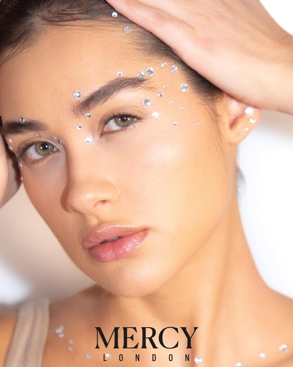 MERCY LONDON Face Gems in Clear, 866 Self Adhesive Makeup Face Gem Stickers, 4 Sheets, Reusable Eye Gems, DIY Face Gems