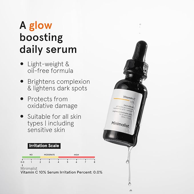 Minimalist 10% Vitamin C Serum for Brightening | Improves Hydration | For All Skin Types | For Women & Men | 1 Fl Oz / 30 ml