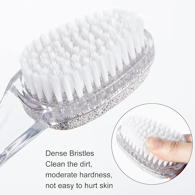 4 Pcs Foot Pumice Stone Brush Calluses Remover, Ooloveminso Large Foot Scrubber Foot File with Handle 2 in 1 Suitable for Horniness Foot Spa, Foot Care Smooth Skin (Transparent)