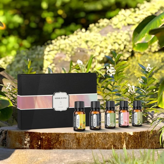 Natural Essential Oils Set, 12 Best Aromatherapy Diffuser Oils with Gift Box & Bag, Essential Oil for Diffusers for Home, Lavender,Lemon,Orange,Vanilla,Jasmine,Rose, Peppermint, White Tea, Freesia