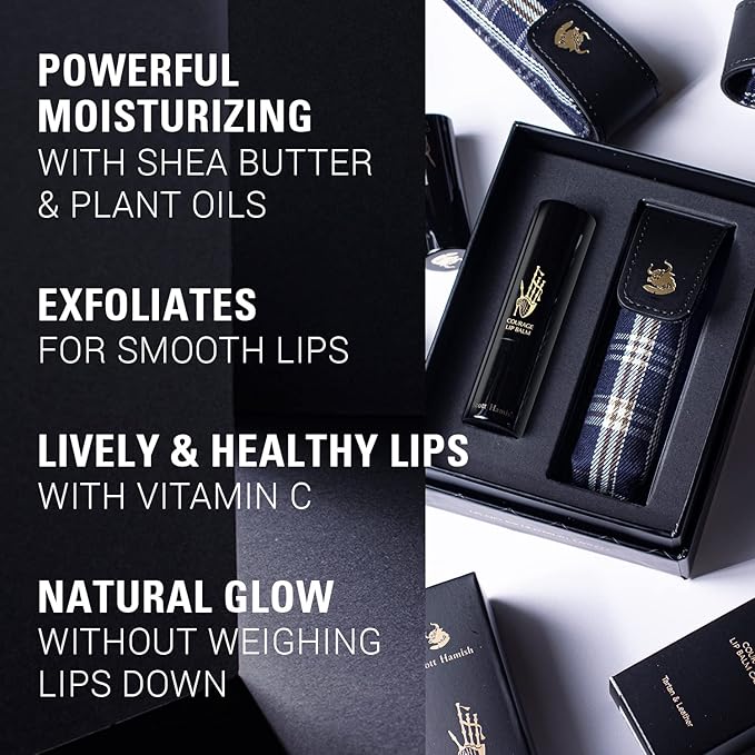 Courage Lip Balm & Case Gift Set - Pure Cowhide Leather Chapstick Holder with Hydrating Lip Balm for Dry Cracked Lips - Flavored LipBalm & Holder Gift Set for Men