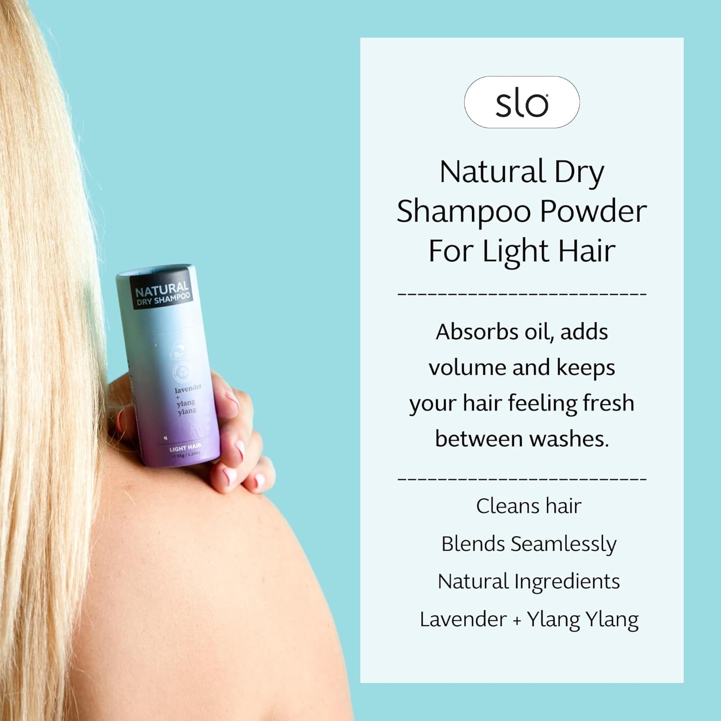 Slo | Natural Dry Shampoo Powder For Light Hair - All Natural Ingredients, Vegan & Cruelty Free, Talc-Free Blend, Paper Packaging | Lavender + Ylang Ylang, (1.23oz/35g)