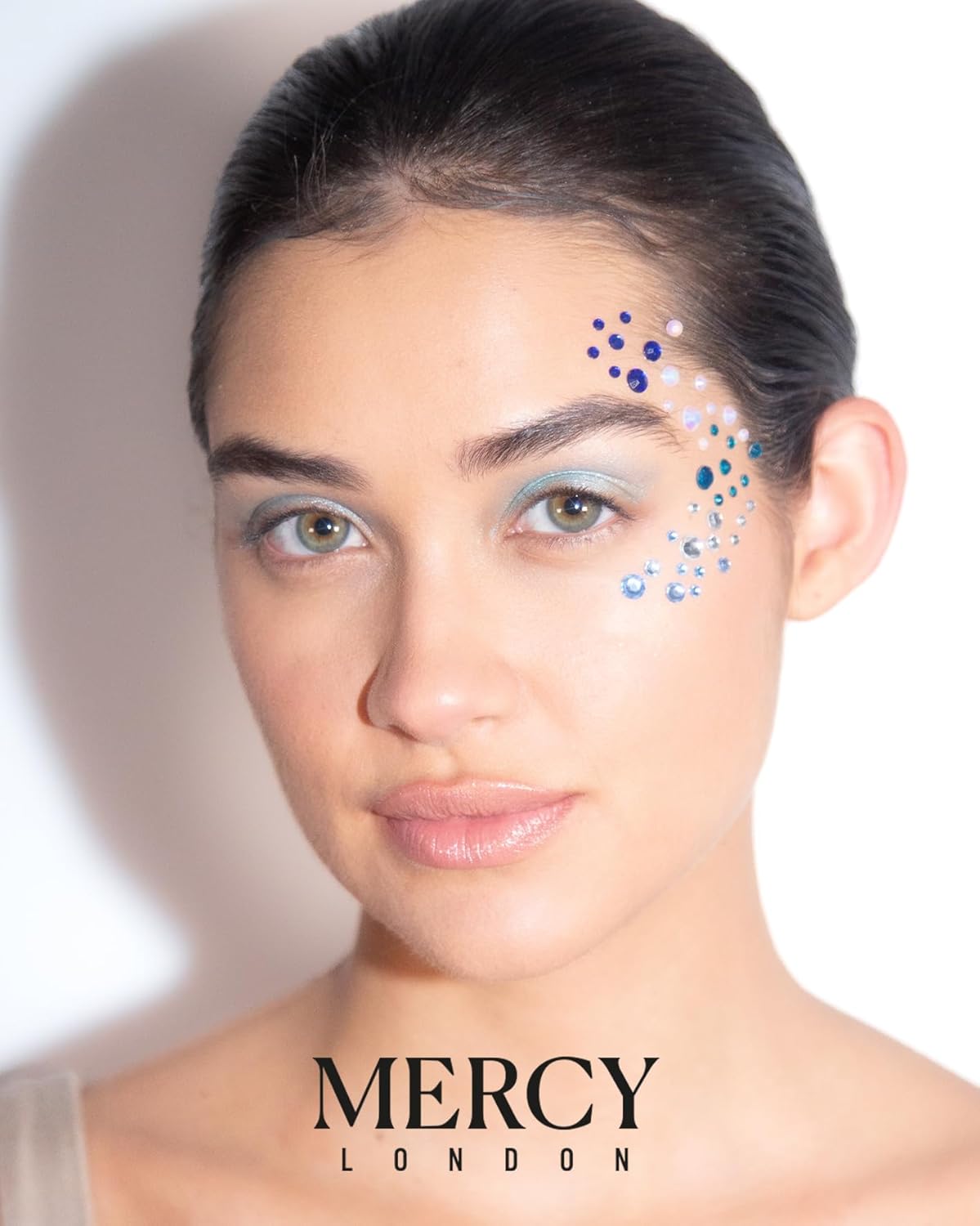 MERCY LONDON Face Gems in Mermaid, 866 Self Adhesive Rhinestone Stickers for Face, Eye, Makeup, Body, DIY Face Gems