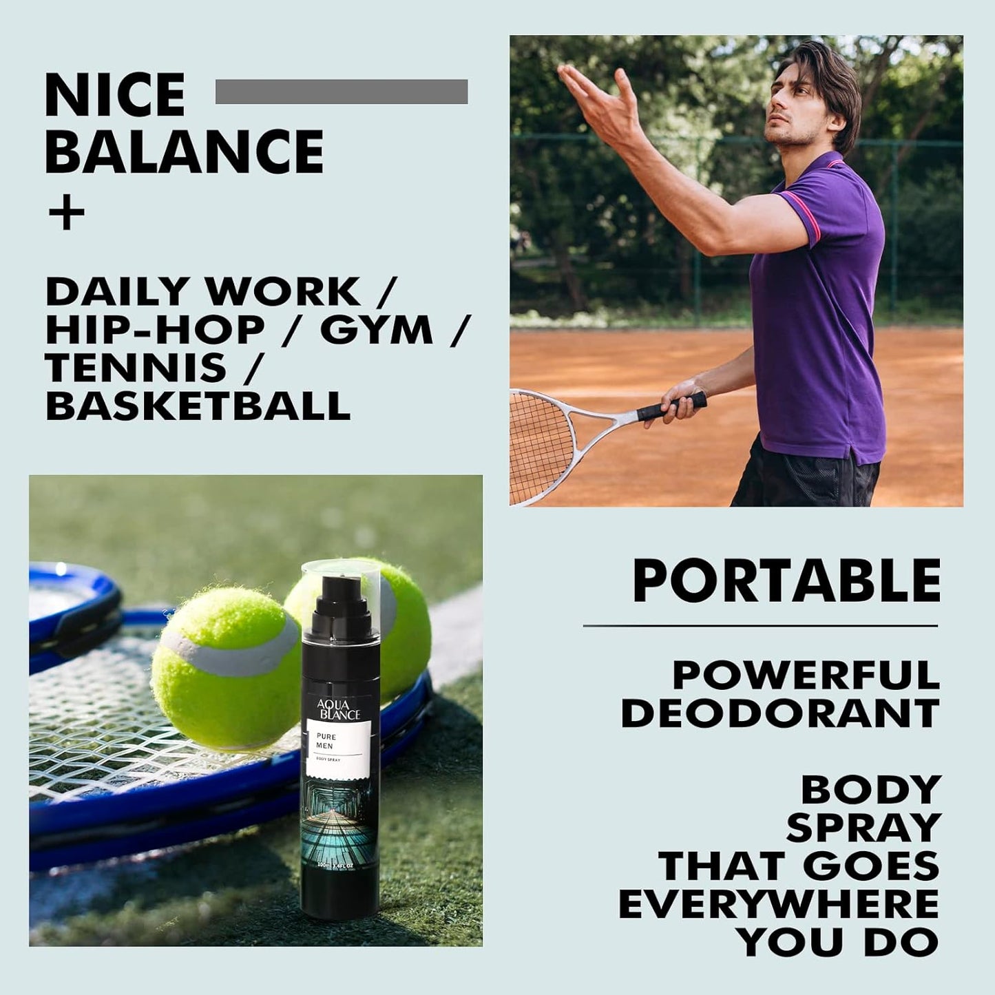 Deodorizing Body Spray for Men, Mens Body Refreshing Spray, Fragrance Mist, Pack of 3, Each 3.4 Fl Oz, Total 10.2 Fl Oz