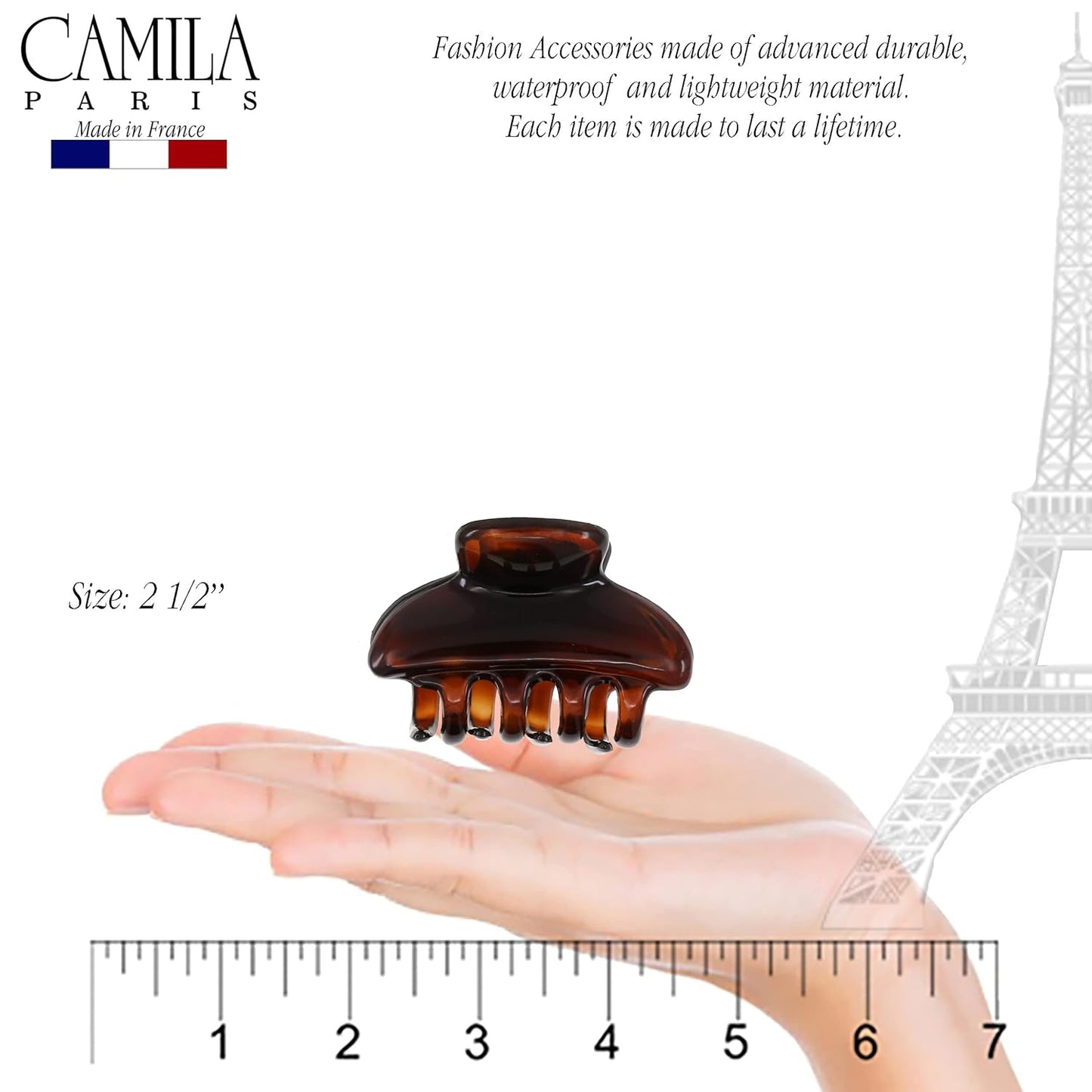 Camila Paris CP3549 French Hair Clip for Women, Small, Tortoise Shell 2.5 Inch Girls Hair Claw Clips Jaw Fashion Durable Styling Hair Accessories for Women, Strong Hold No Slip Grip, Made in France