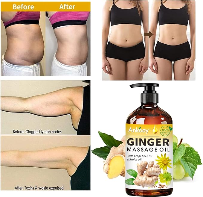 3 Pack Ginger Massage Oil with Arnica Oil,Vitamin E Oil and Grape Seed Oil,Ginger Oil for Lymphatic Drainage,100% Natural Ginger Essential Oil for Warming and Relaxing
