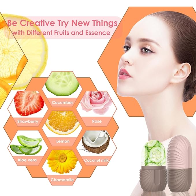 Ice Face Roller, Silicone Facial Ice Roller, Reusable Skin Care Massager Tools for Relieve Puffiness, Tighten Skin, Shrink Pores Shell Brown