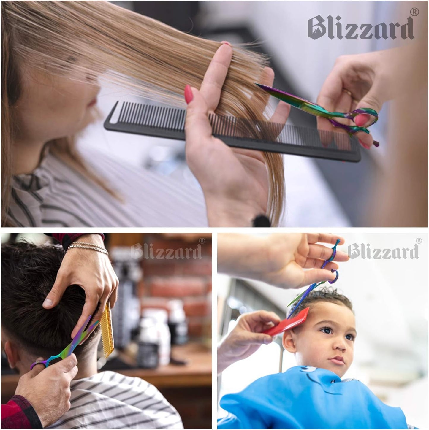 Blizzard Professional Hair Cutting Scissors – 5.5 inch VG10 Cobalt Haircut Shears with Razor Sharp Blades - Rainbow Finish Barber Hairdressing Travel Case for Salons & Home Use