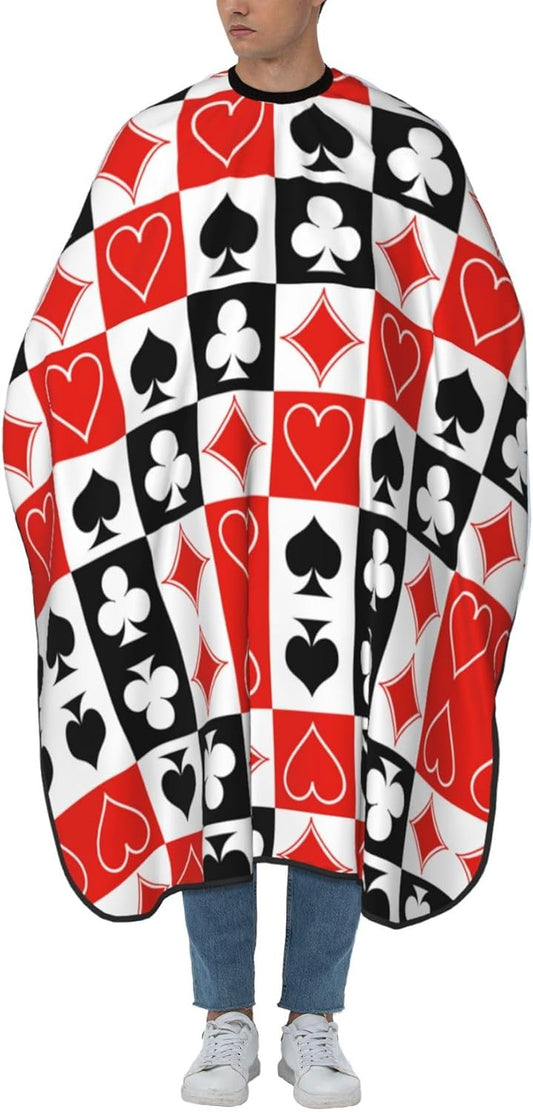 Professional Barber Cape Checkered Suits Hearts Diamonds Clubs Spades Poker Playing Cards Dyeing Salon Apron Large Long Hair Styling Cape Hair Cutting Gown Barber Aceessories, 55x66 Inch