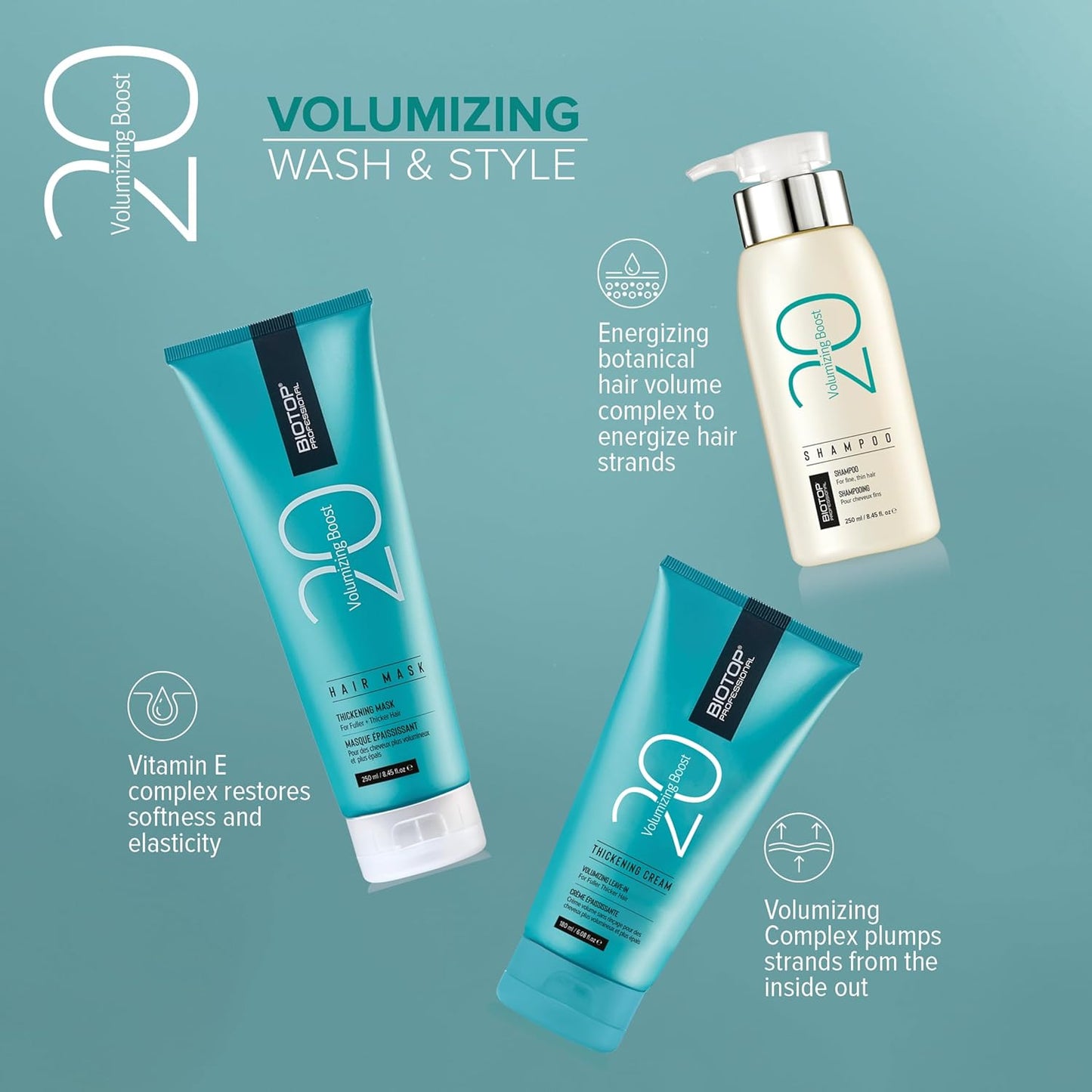 Biotop Professional 20 Volumizing Hair Mask - Nourishing Hair Treatment for Lasting Volume, Body & Weightless Moisture - Provides Long-Lasting Humidity & Hair Color Protection (8.45 Fl Oz)