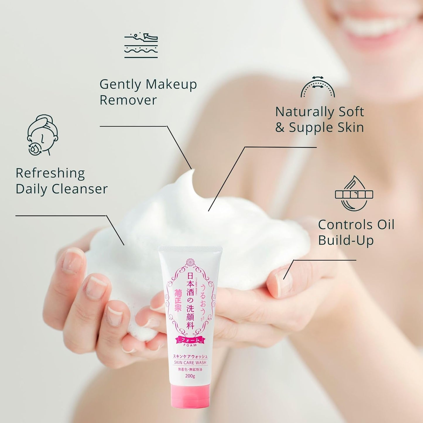 Kikumasamune Foaming Face Wash for Women & Hydrating Face Wash for Men with Sake, Rice Extract, Placental Protein& Glycerin, Makeup Remover FACE WASH & Organic Facial Cleanser & from Japan 6.7 Fl Oz