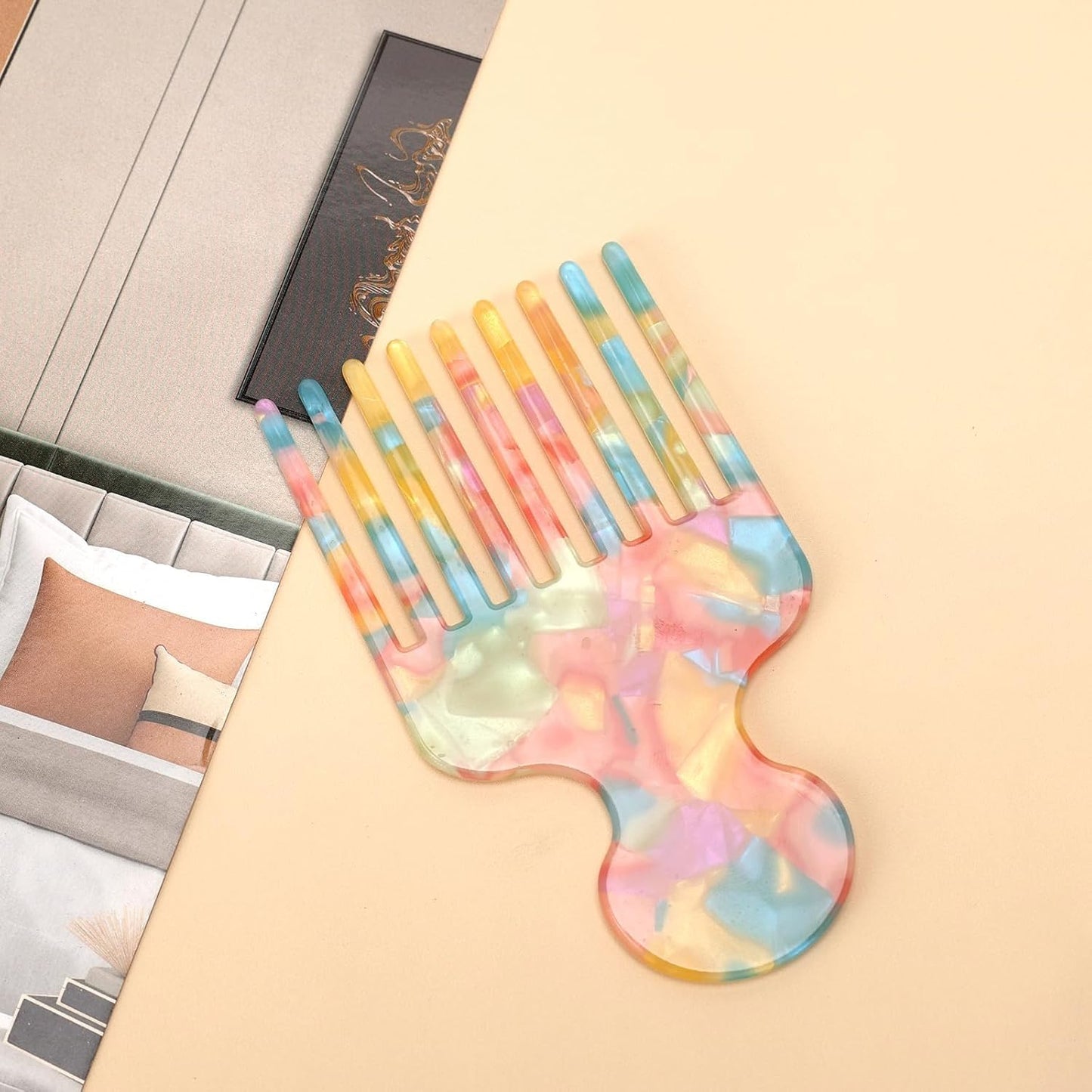 Hair Pick Comb, 4.7 Inch Curly Hair Comb for Curls Afro, Long Wide Smooth Sturdy Detangling Lift Combs Styling Tools for Women Men Barber Supplies