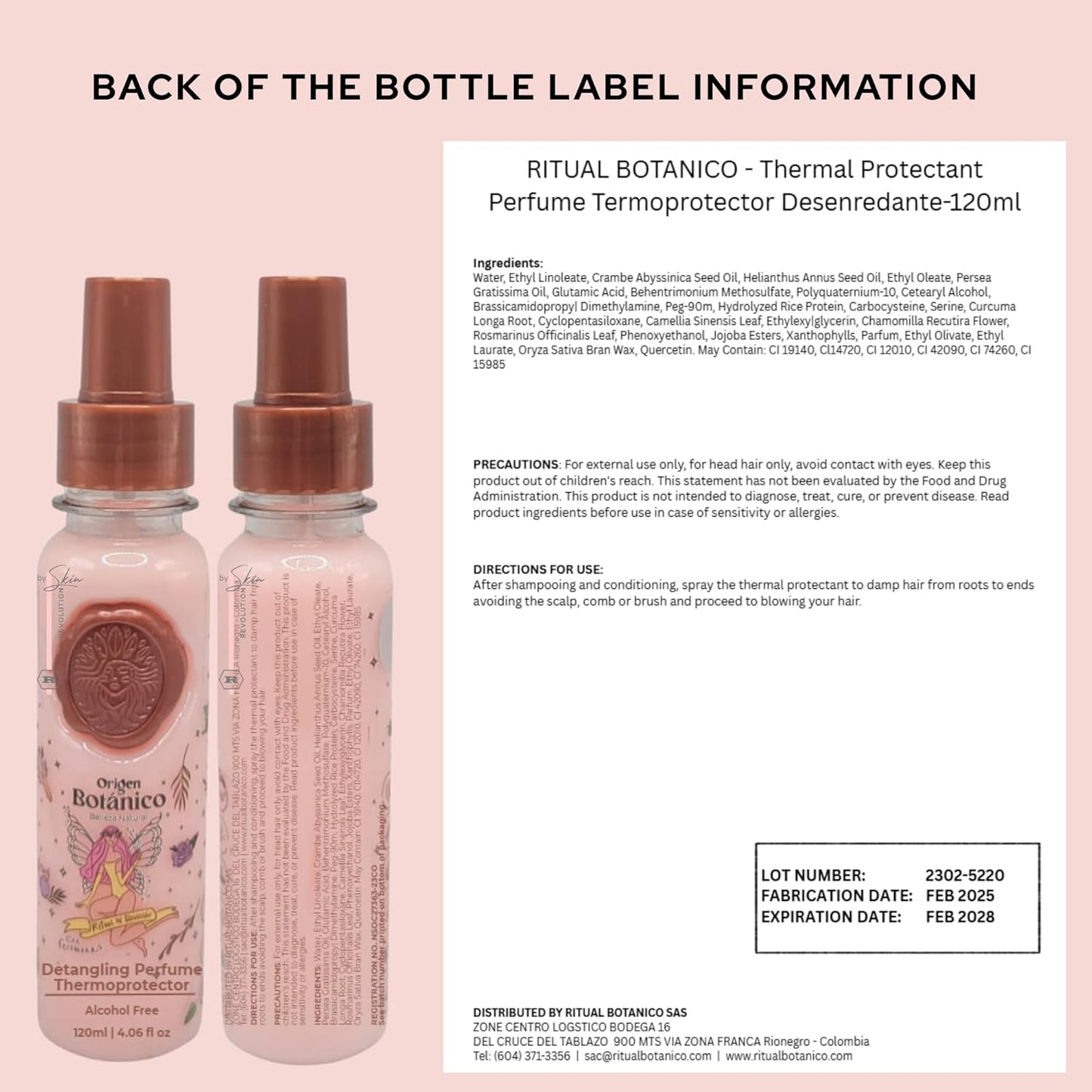 Aftercare for Ritual Botánico Keratina Orgánica | Treatment to Straighten, Repair and Relax Hair | Natural, Organic & Vegan | Product of Colombia | Perfume Termoprotector, 120ml/4.05 Fl Oz (2 Count)